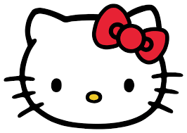 Cabeza de Hello Kitty con la icónica cinta roja, fondo blanco y expresión dulce, representando a la famosa personaje de Sanrio.